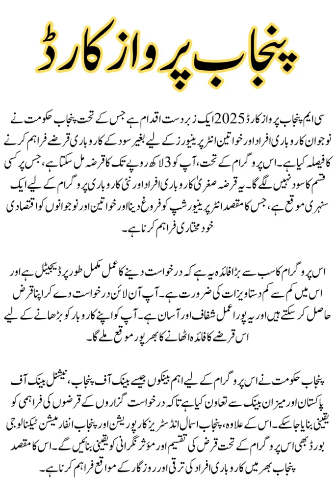 CM Punjab Parwaz Card 2025 Apply Online - Get 3 Million Pkr Loan